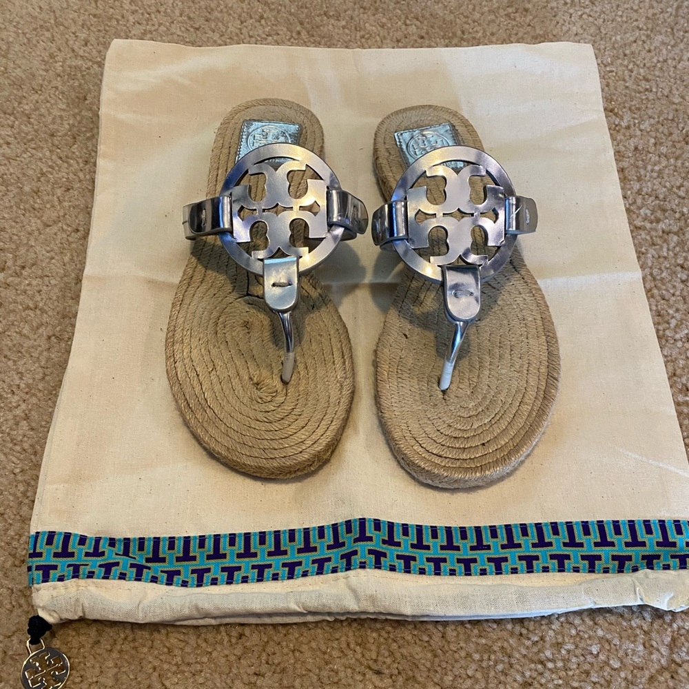 Tory Burch Miller Espadrille Sandal, Metallic Silver